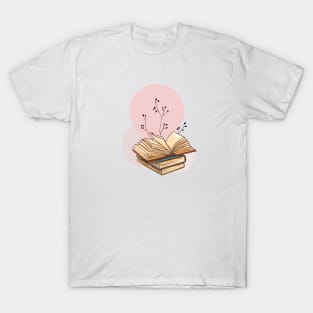 Book Lover Girly Pink Floral T-Shirt